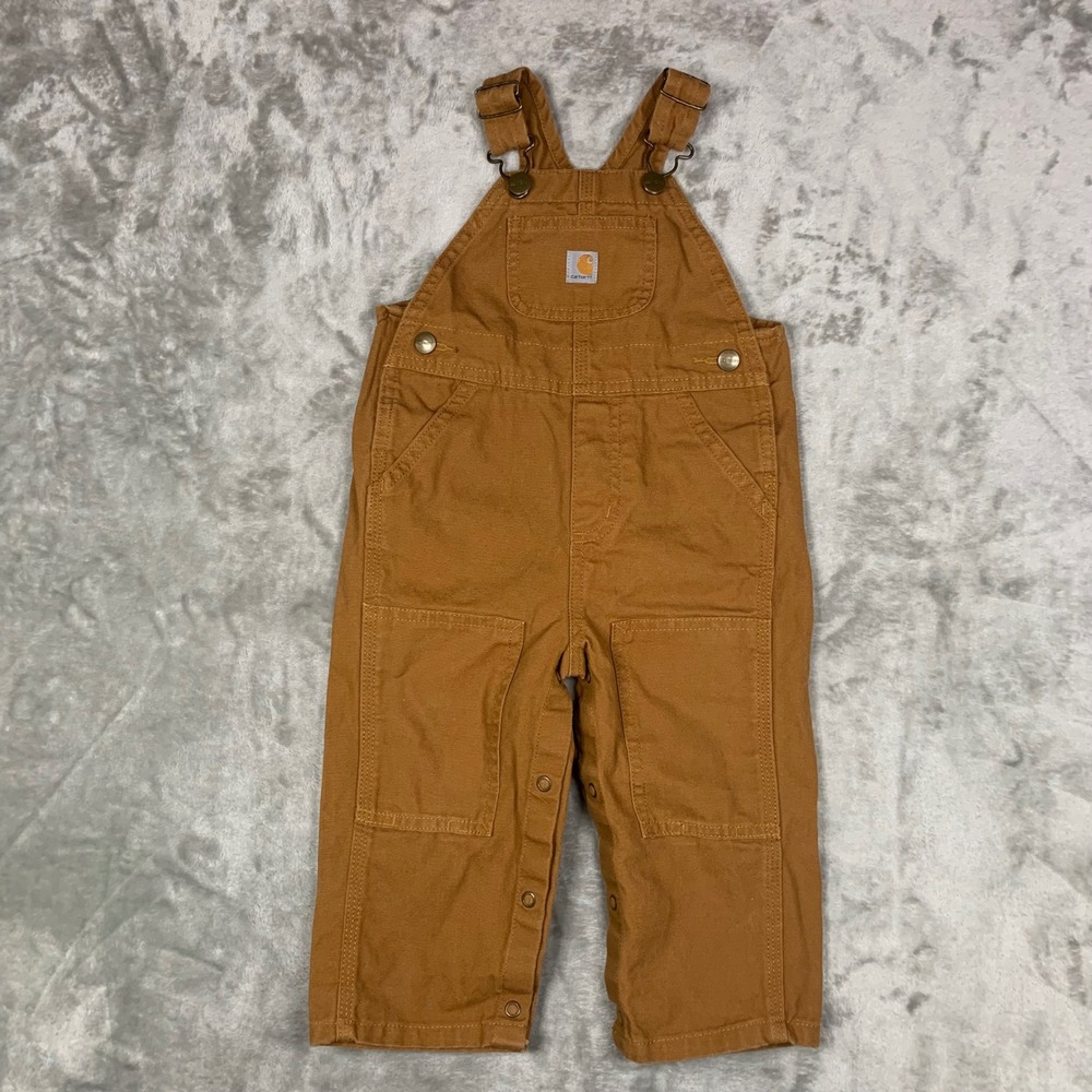 Carhartt Kids 18M Brown Duck Canvas Bib Overalls Double Front Workwear Dungarees